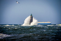 Minot Lighthouse with Frieghter, Scituate, MA