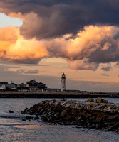 Scituate Lighthouse with Clouds and Jetty, Scituate, MA
